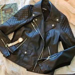 Faux Leather Quilted Moto Jacket from Express